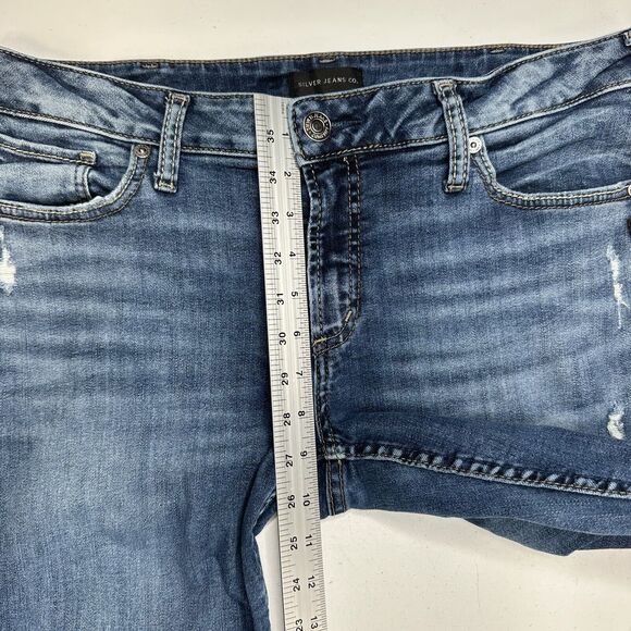 Silver Jeans Womens 33 Suki Slim Midrise Blue Stretch Denim Distressed - Picture 8 of 13